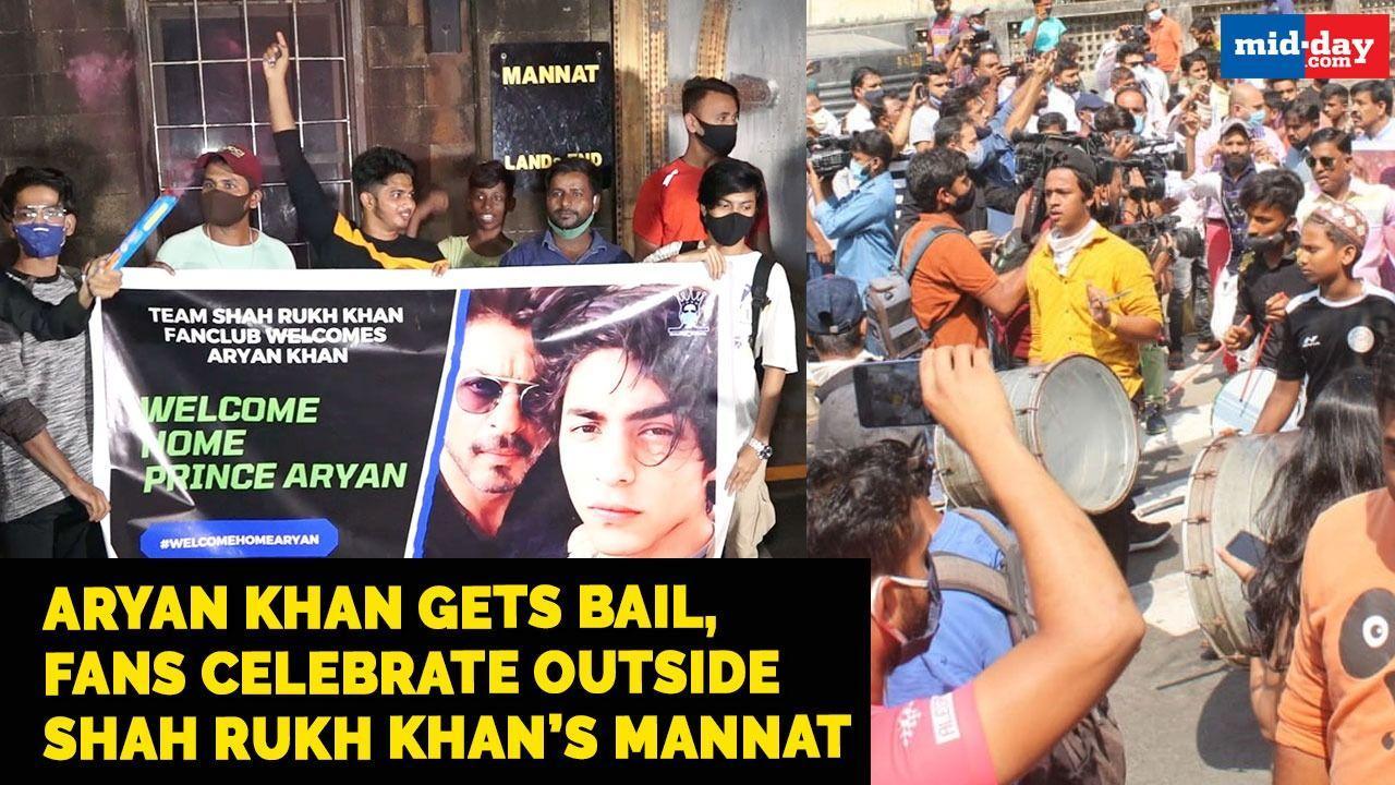 Aryan Khan gets bail, fans celebrate outside Shah Rukh Khan’s Mannat